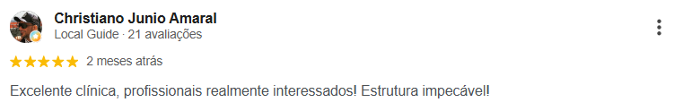 Avaliação 5 estrelas de Christiano Junio Amaral no Google sobre a Audio Center BH